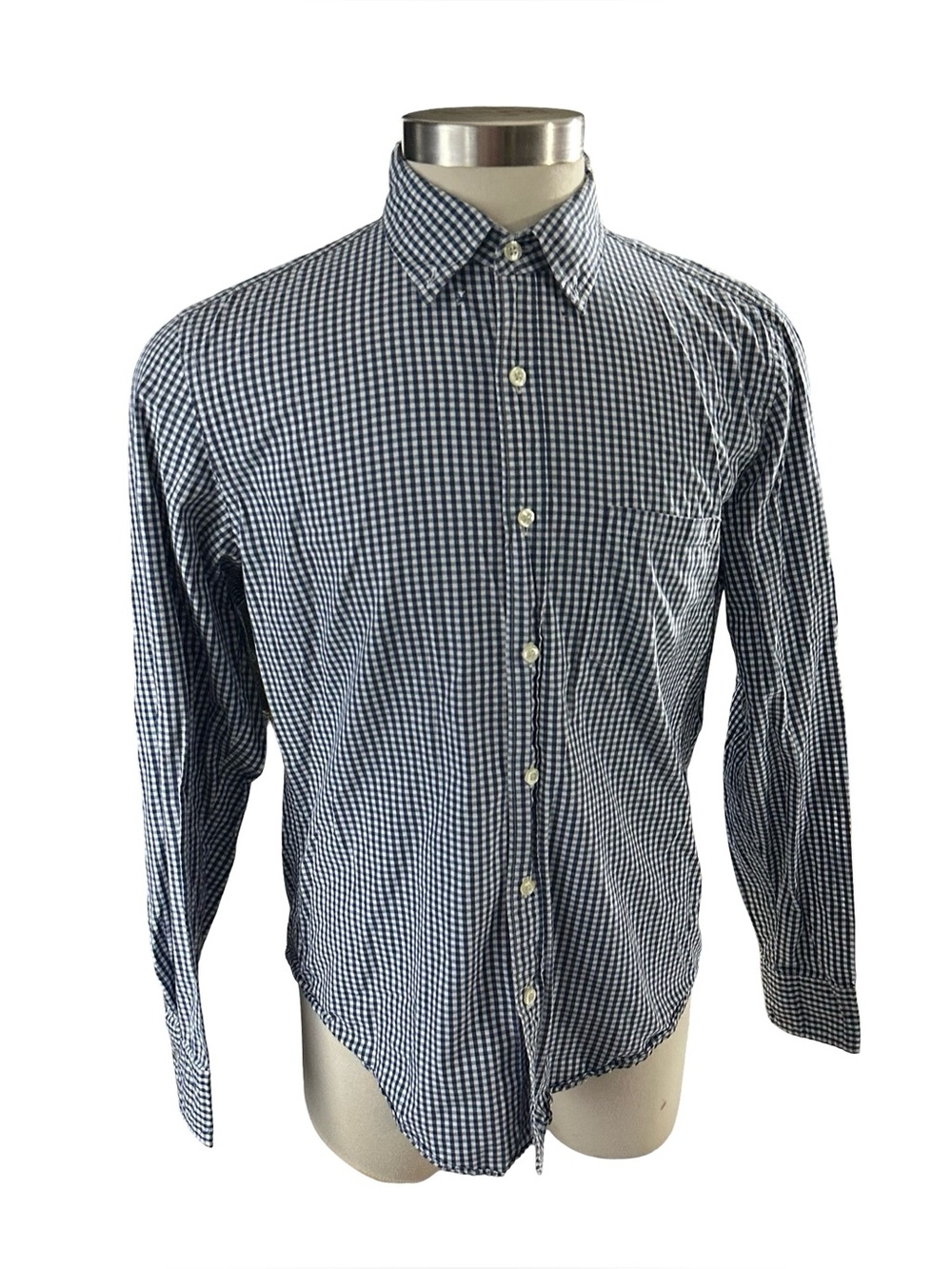 J Crew Slim Fit Gingham Check Dress Shirt Blue White Button Down Sz L Cotton